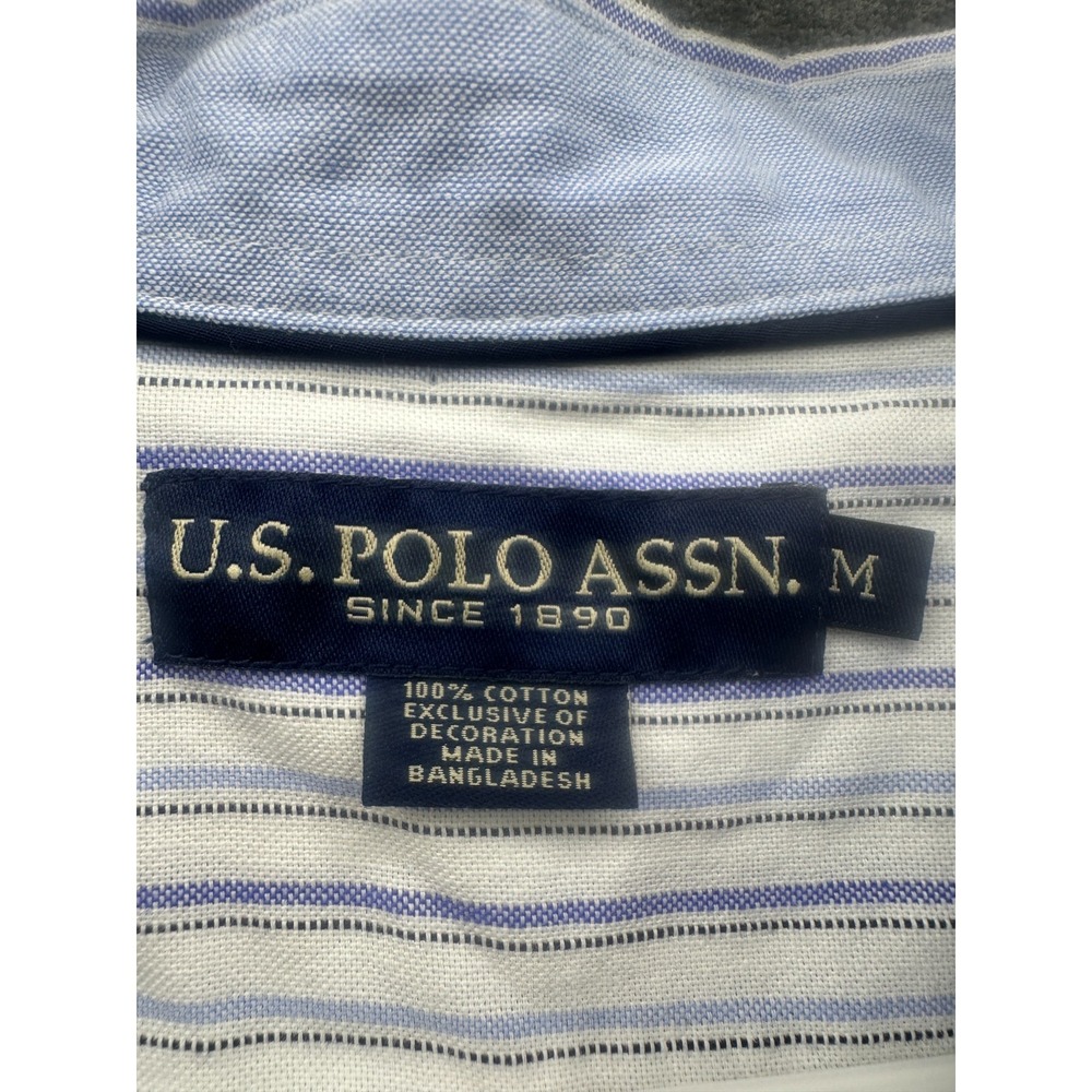 U.S. Polo Assn. Shirt Men Medium White Blue Striped Cotton Pony Logo Button Down - Picture 8 of 10